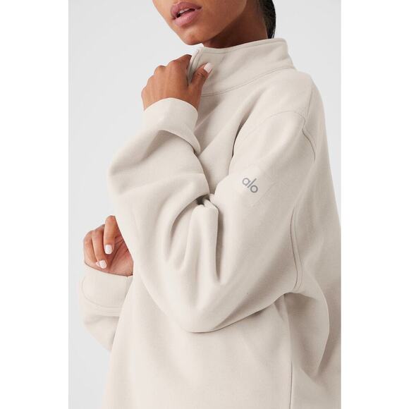 Alo UNISEX Renown Heavyweight 1/4 Zip Pullover Sweatshirt Color: Bone Sz: S - Picture 6 of 16